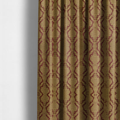 Elstow Damask Pattern Collection In Textured Embroidery Effect Chenille Upholstery Fabric In Red Yellow Colour CTR-418 - Made To Measure Curtains