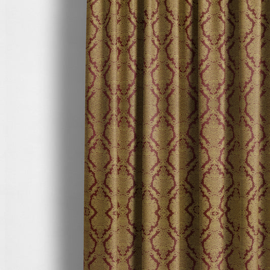 Elstow Damask Pattern Collection In Textured Embroidery Effect Chenille Upholstery Fabric In Red Yellow Colour CTR-418 - Made To Measure Curtains