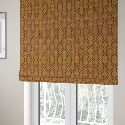 Elstow Damask Pattern Collection In Textured Embroidery Effect Chenille Upholstery Fabric In Red Yellow Colour CTR-418 - Roman Blinds