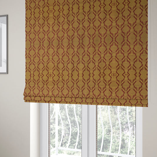 Elstow Damask Pattern Collection In Textured Embroidery Effect Chenille Upholstery Fabric In Red Yellow Colour CTR-418 - Roman Blinds