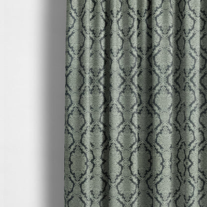 Elstow Damask Pattern Collection In Textured Embroidery Effect Chenille Upholstery Fabric In Grey Colour CTR-420 - Made To Measure Curtains