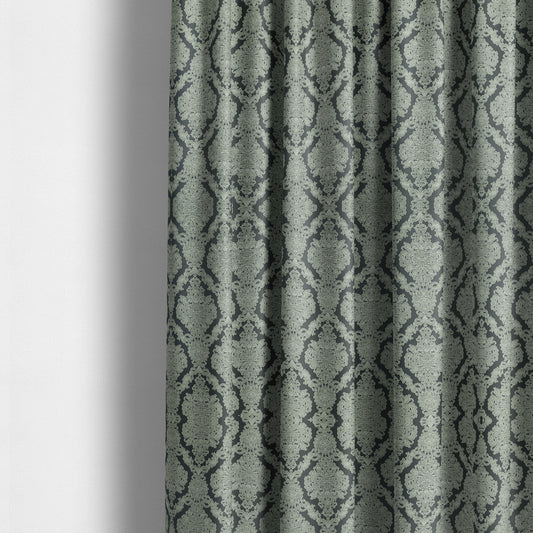 Elstow Damask Pattern Collection In Textured Embroidery Effect Chenille Upholstery Fabric In Grey Colour CTR-420 - Made To Measure Curtains