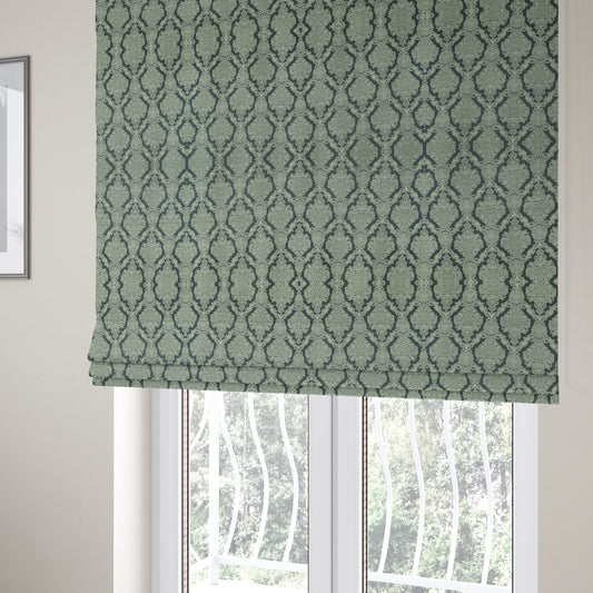 Elstow Damask Pattern Collection In Textured Embroidery Effect Chenille Upholstery Fabric In Grey Colour CTR-420 - Roman Blinds