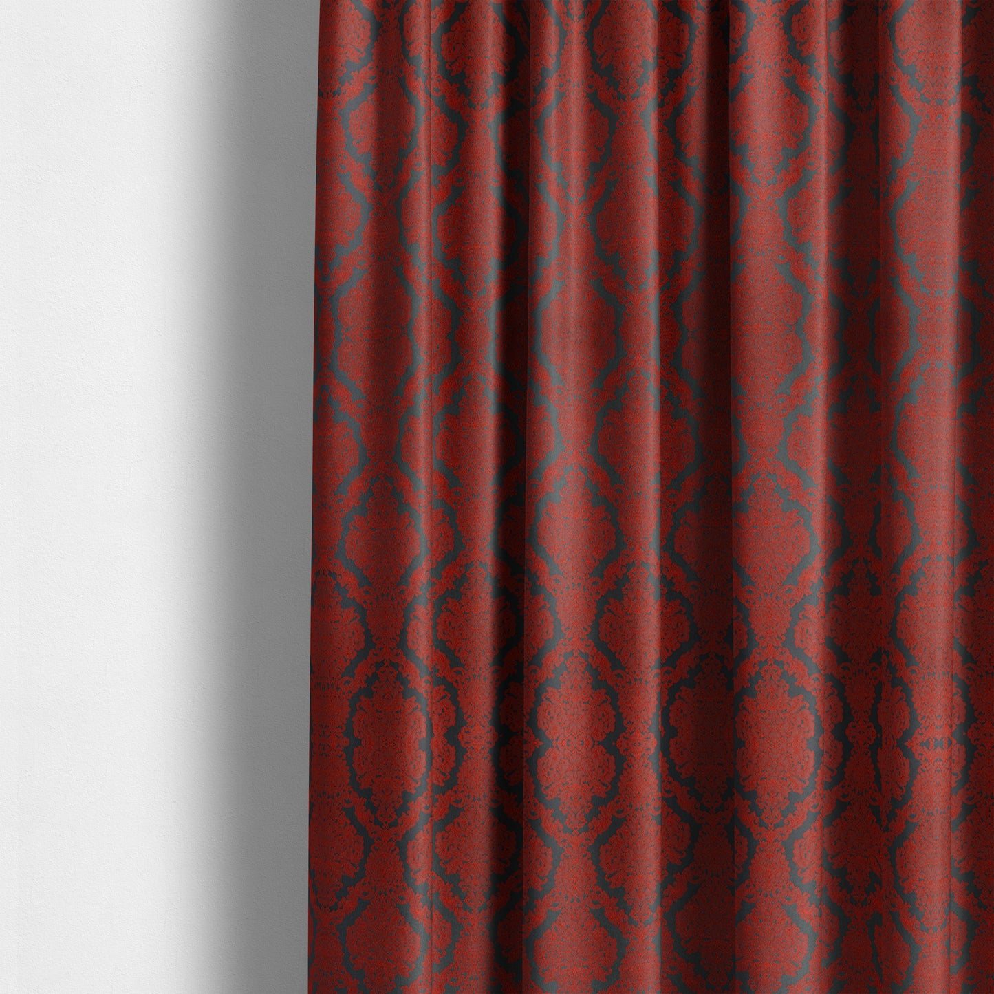 Elstow Damask Pattern Collection In Textured Embroidery Effect Chenille Upholstery Fabric In Red Colour CTR-422 - Made To Measure Curtains