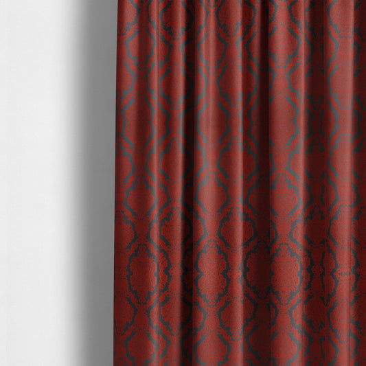 Elstow Damask Pattern Collection In Textured Embroidery Effect Chenille Upholstery Fabric In Red Colour CTR-422 - Made To Measure Curtains