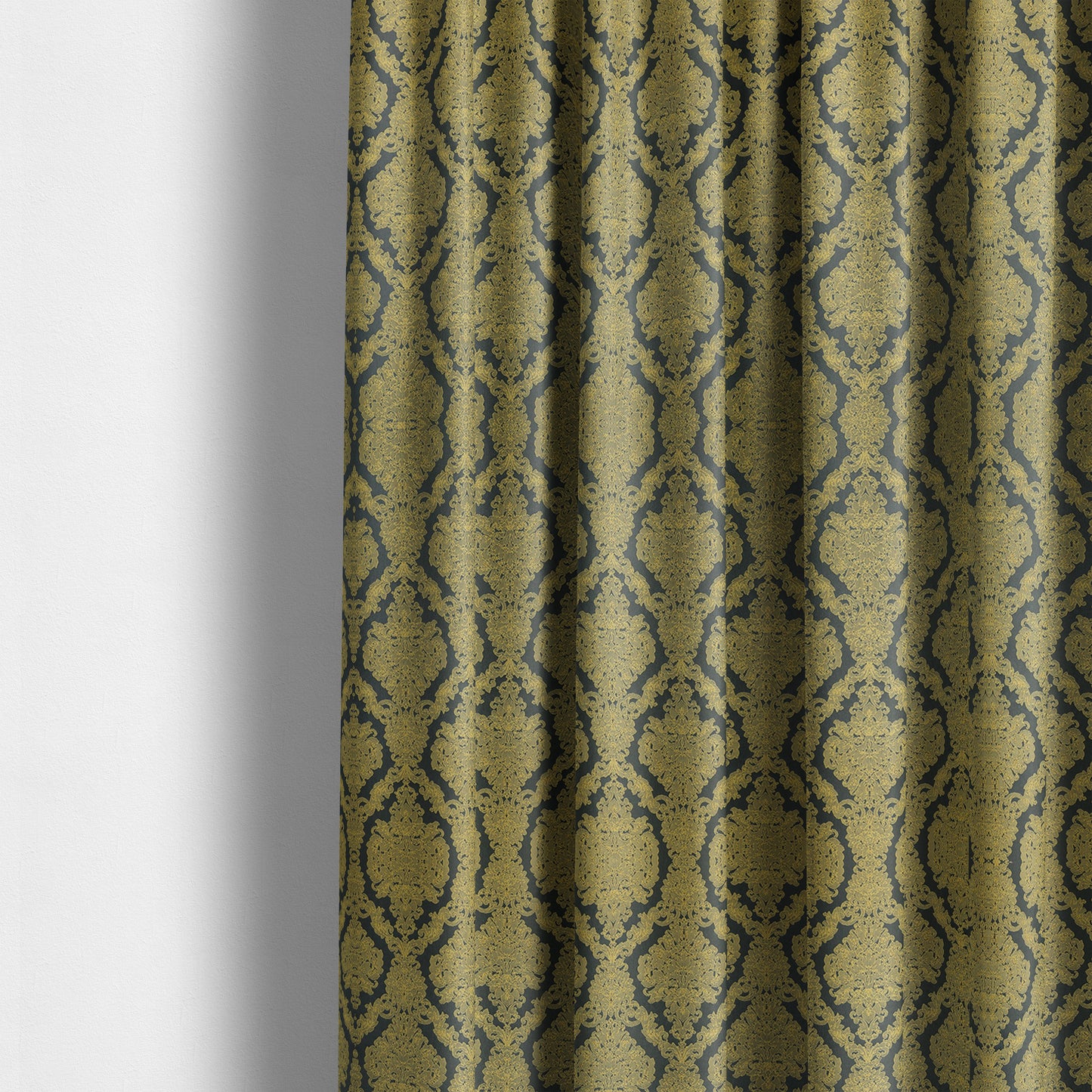 Elstow Damask Pattern Collection In Textured Embroidery Effect Chenille Upholstery Fabric In Yellow Blue Colour CTR-423 - Made To Measure Curtains