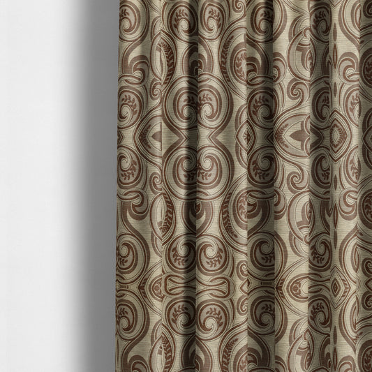 Ketu Collection Of Woven Chenille Floral Brown Colour Furnishing Fabrics CTR-424 - Made To Measure Curtains