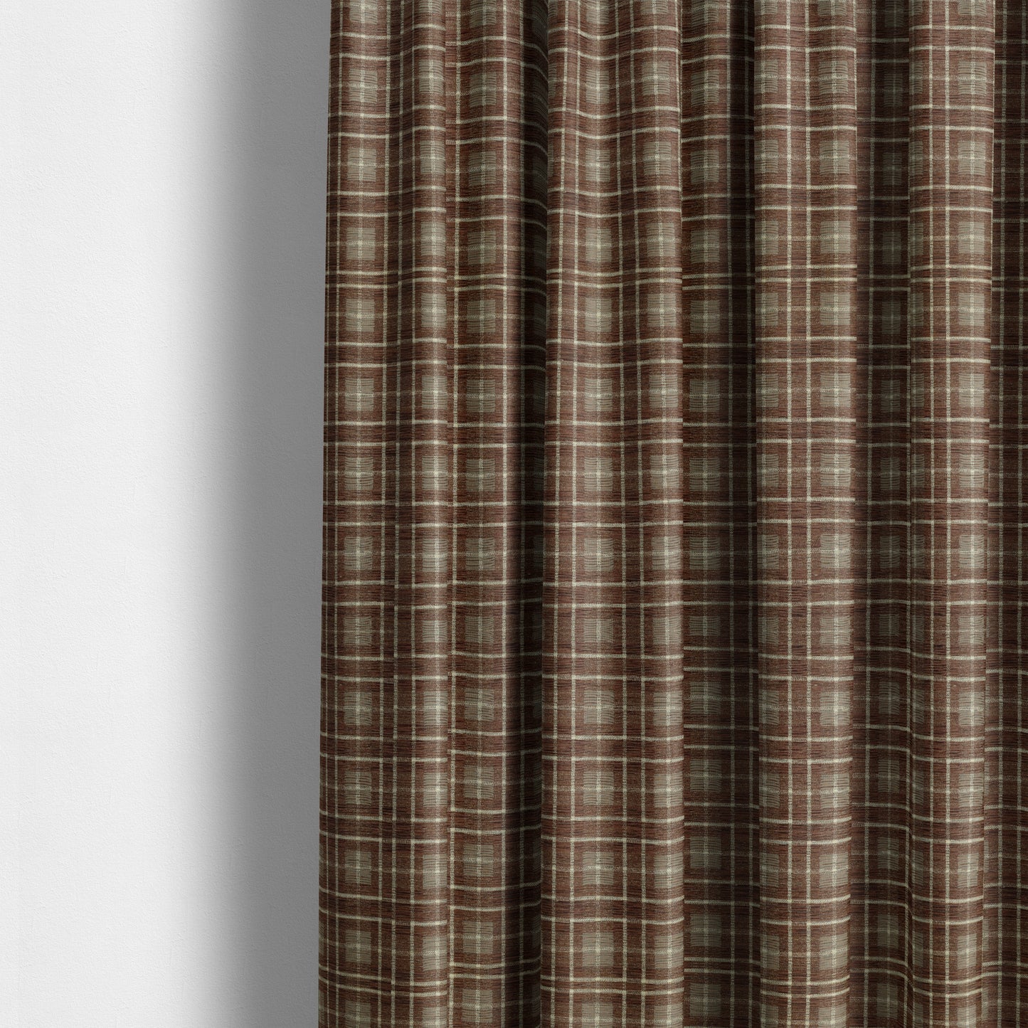 Ketu Collection Of Woven Chenille Checked Tartan Brown Colour Furnishing Fabrics CTR-425 - Made To Measure Curtains