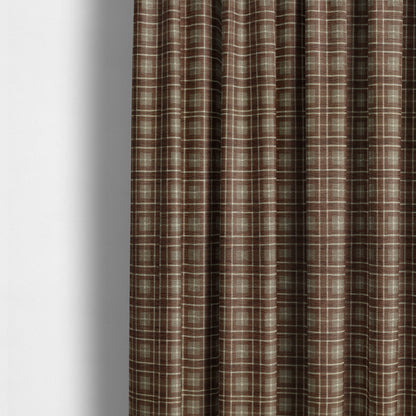 Ketu Collection Of Woven Chenille Checked Tartan Brown Colour Furnishing Fabrics CTR-425 - Made To Measure Curtains