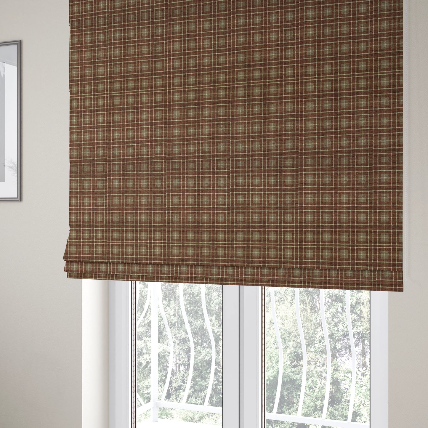 Ketu Collection Of Woven Chenille Checked Tartan Brown Colour Furnishing Fabrics CTR-425 - Roman Blinds