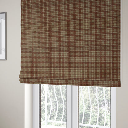 Ketu Collection Of Woven Chenille Checked Tartan Brown Colour Furnishing Fabrics CTR-425 - Roman Blinds