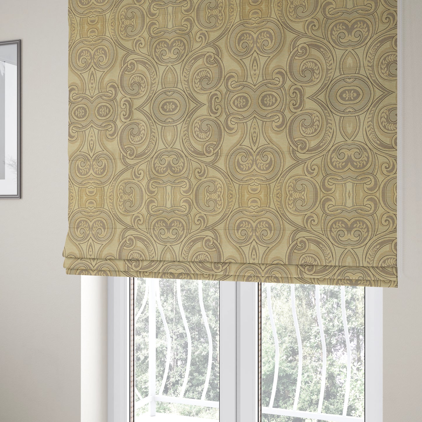 Ketu Collection Of Woven Chenille Floral Beige Colour Furnishing Fabrics CTR-427 - Roman Blinds