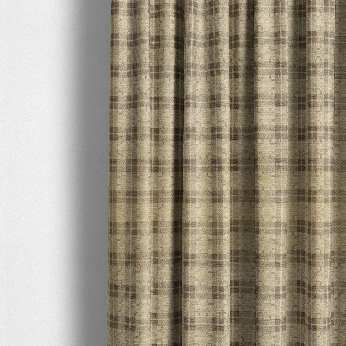 Ketu Collection Of Woven Chenille Checked Tartan Beige Colour Furnishing Fabrics CTR-428 - Made To Measure Curtains