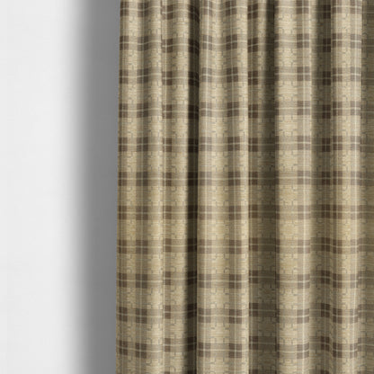 Ketu Collection Of Woven Chenille Checked Tartan Beige Colour Furnishing Fabrics CTR-428 - Made To Measure Curtains