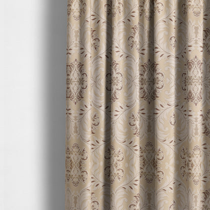 Sultan Collection Damask Floral Pattern Gold Shine Effect Brown Colour Upholstery Fabric CTR-430 - Made To Measure Curtains