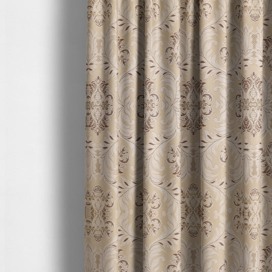 Sultan Collection Damask Floral Pattern Gold Shine Effect Brown Colour Upholstery Fabric CTR-430 - Made To Measure Curtains