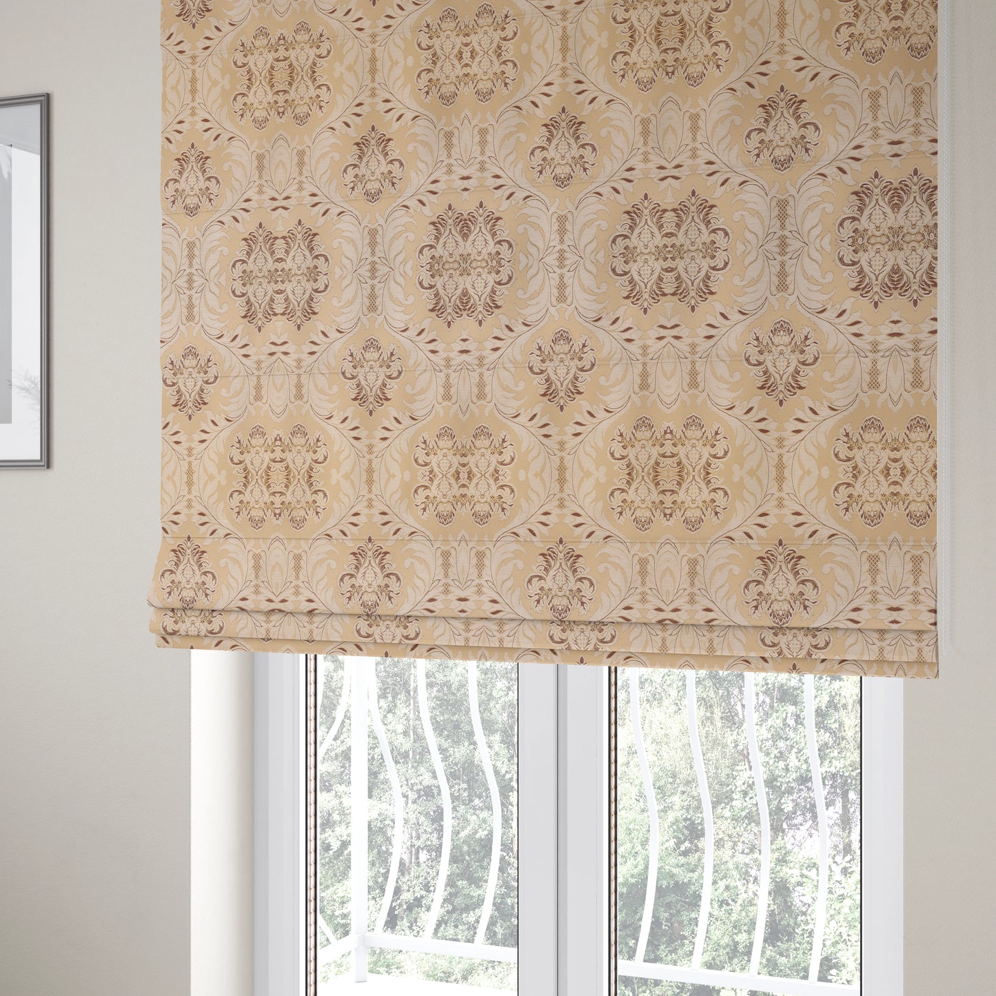 Sultan Collection Damask Floral Pattern Gold Shine Effect Brown Colour Upholstery Fabric CTR-430 - Roman Blinds