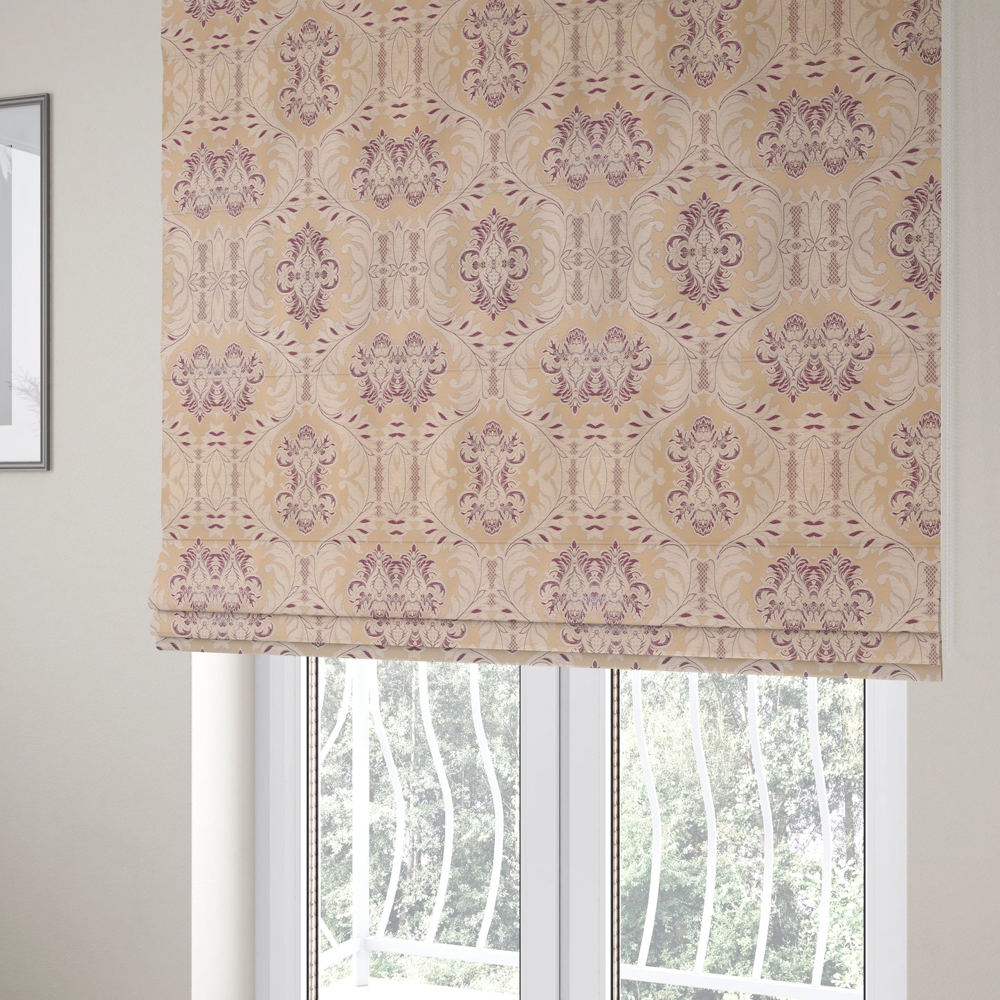 Sultan Collection Damask Floral Pattern Silver Shine Effect Purple Colour Upholstery Fabric CTR-431 - Roman Blinds