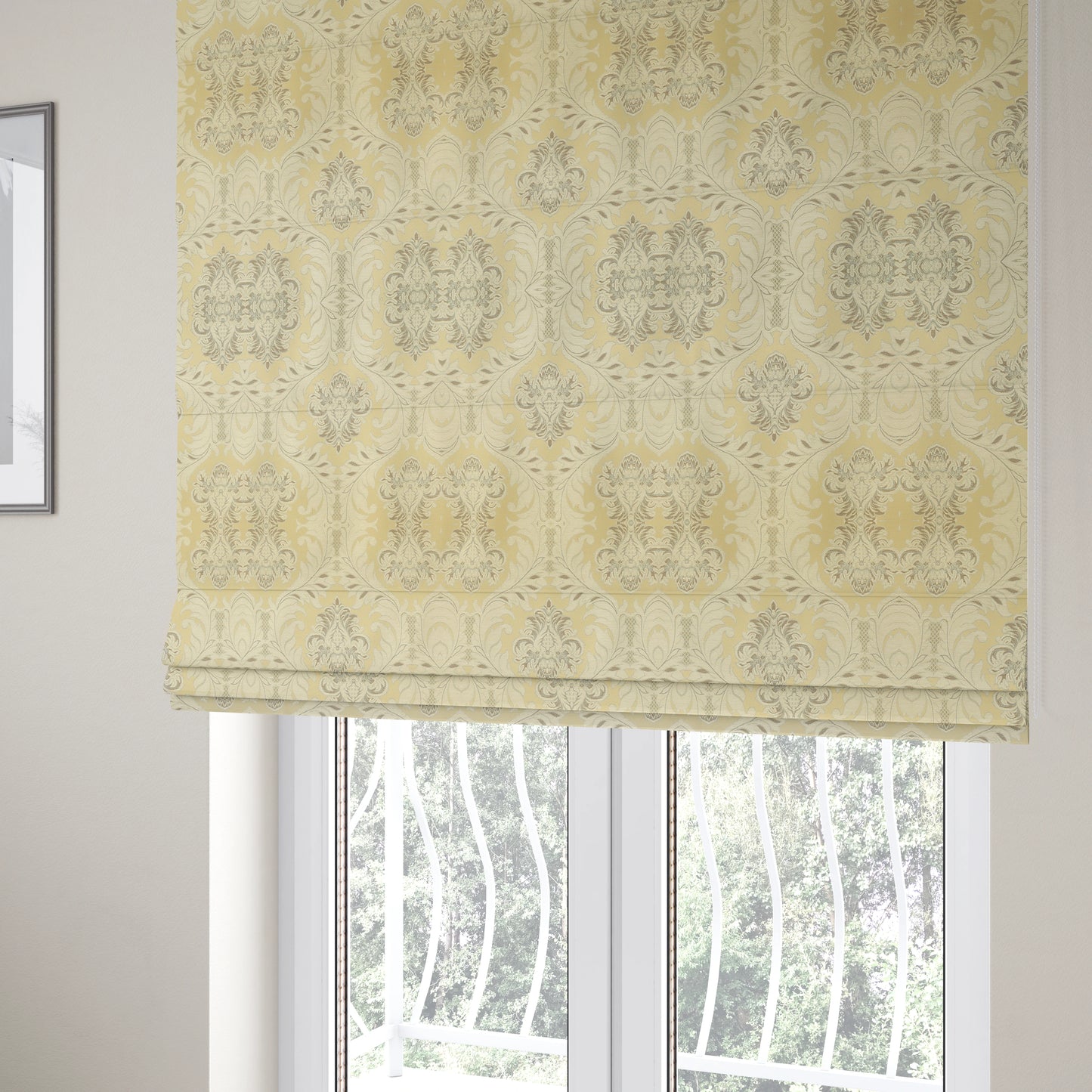 Sultan Collection Damask Floral Pattern Silver Shine Effect Colour Upholstery Fabric CTR-432 - Roman Blinds