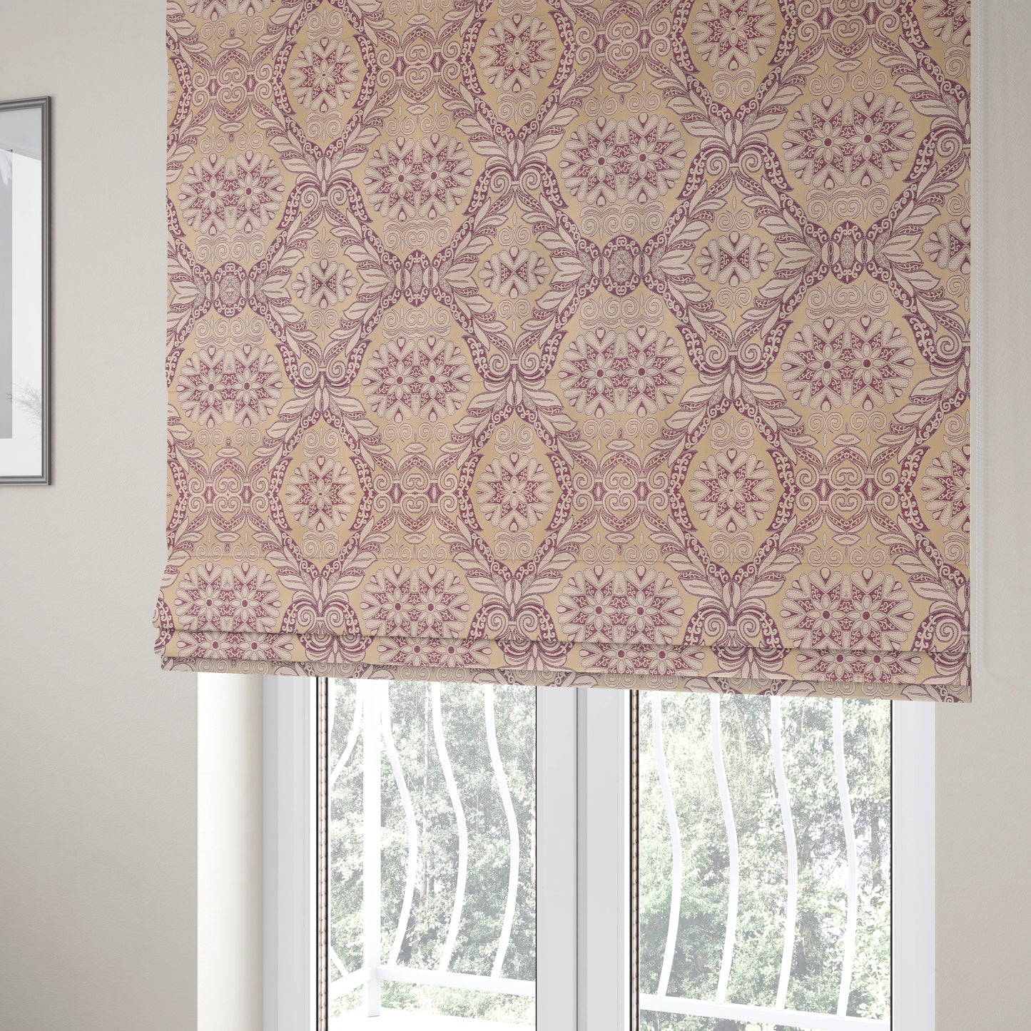 Sultan Collection Damask Floral Pattern Silver Shine Effect Purple Colour Upholstery Fabric CTR-433 - Roman Blinds