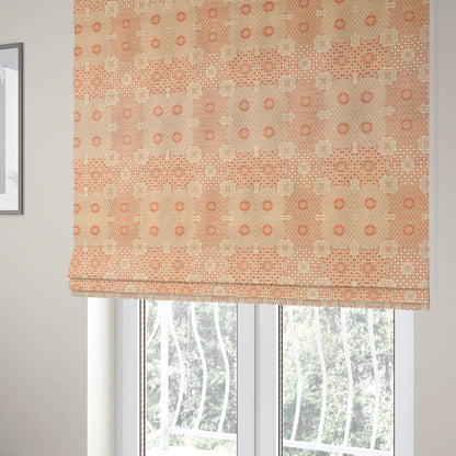 Zenith Collection In Smooth Chenille Finish Orange Colour Patchwork Pattern Upholstery Fabric CTR-435 - Roman Blinds