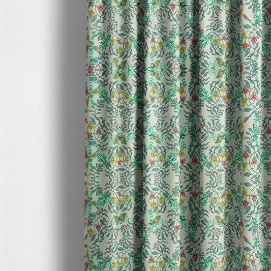 Freedom Printed Velvet Fabric Birds Tree Leafs Green Pattern Upholstery Fabrics CTR-443 - Made To Measure Curtains