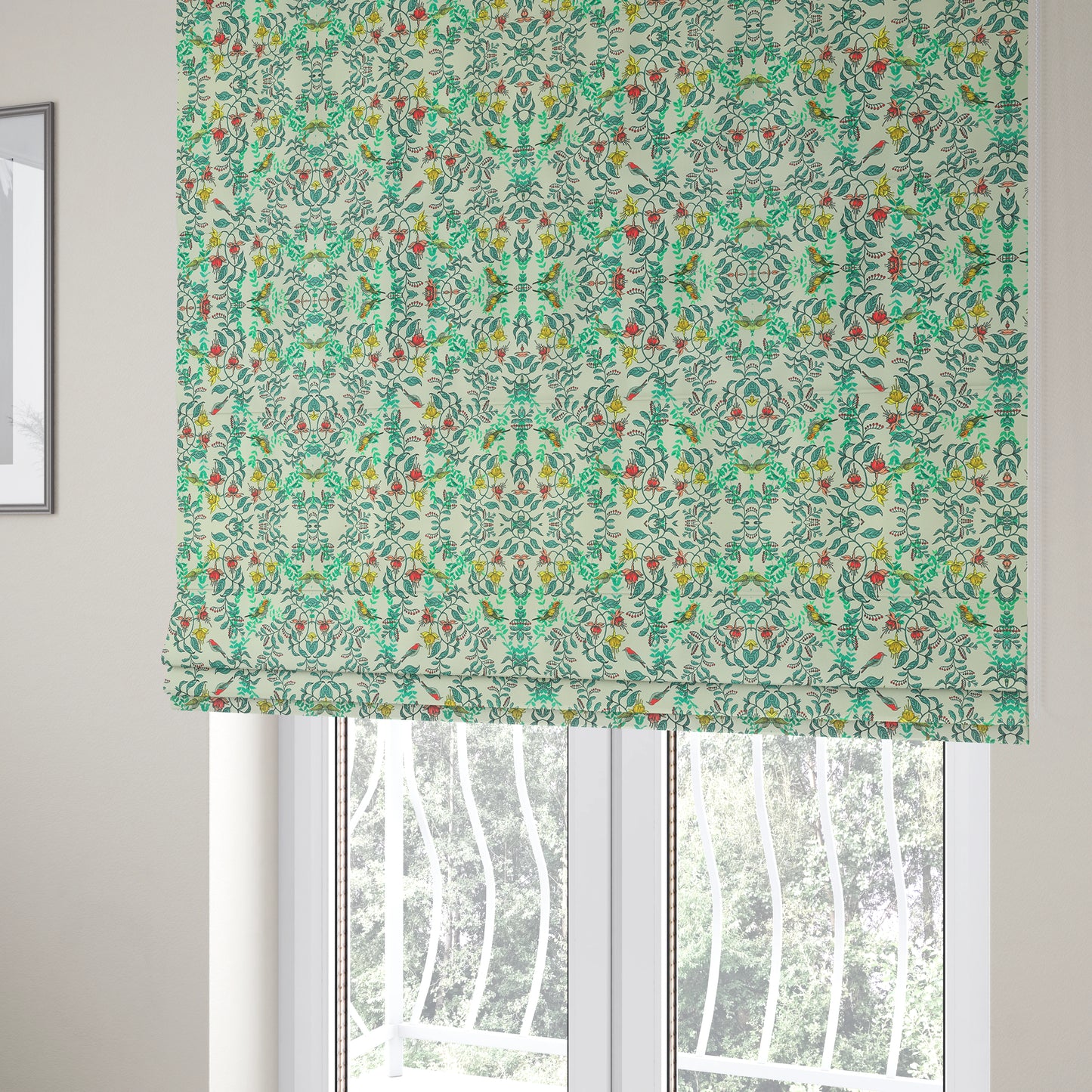 Freedom Printed Velvet Fabric Birds Tree Leafs Green Pattern Upholstery Fabrics CTR-443 - Roman Blinds