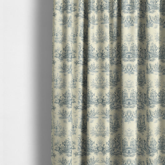 Freedom Printed Velvet Fabric French Toile Traditional Blue Pattern Upholstery Fabric CTR-455 - Made To Measure Curtains