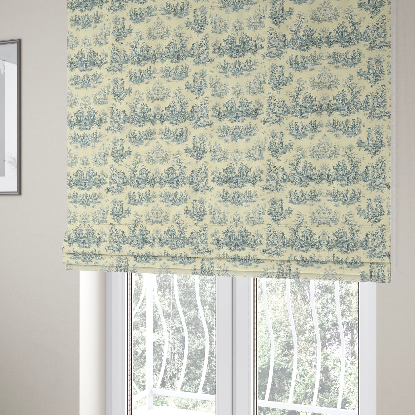 Freedom Printed Velvet Fabric French Toile Traditional Blue Pattern Upholstery Fabric CTR-455 - Roman Blinds