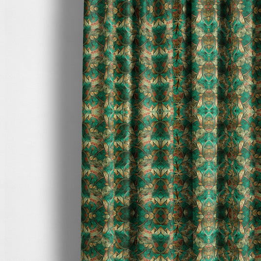 Freedom Printed Velvet Fabric Designer Teal Mosaic Pattern Upholstery Fabric CTR-456 - Made To Measure Curtains