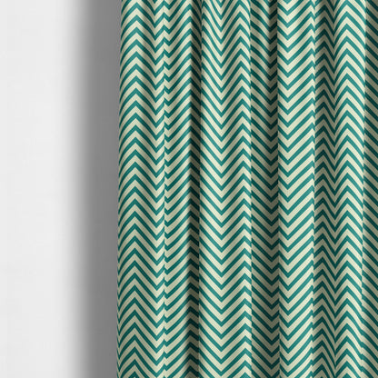 Freedom Printed Velvet Fabric Teal White Chevron Stripe Pattern Upholstery Fabric CTR-469 - Made To Measure Curtains