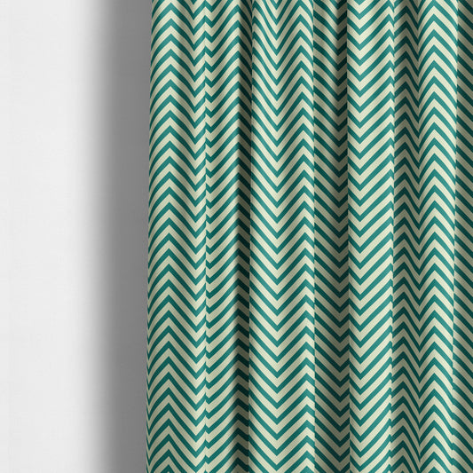 Freedom Printed Velvet Fabric Teal White Chevron Stripe Pattern Upholstery Fabric CTR-469 - Made To Measure Curtains