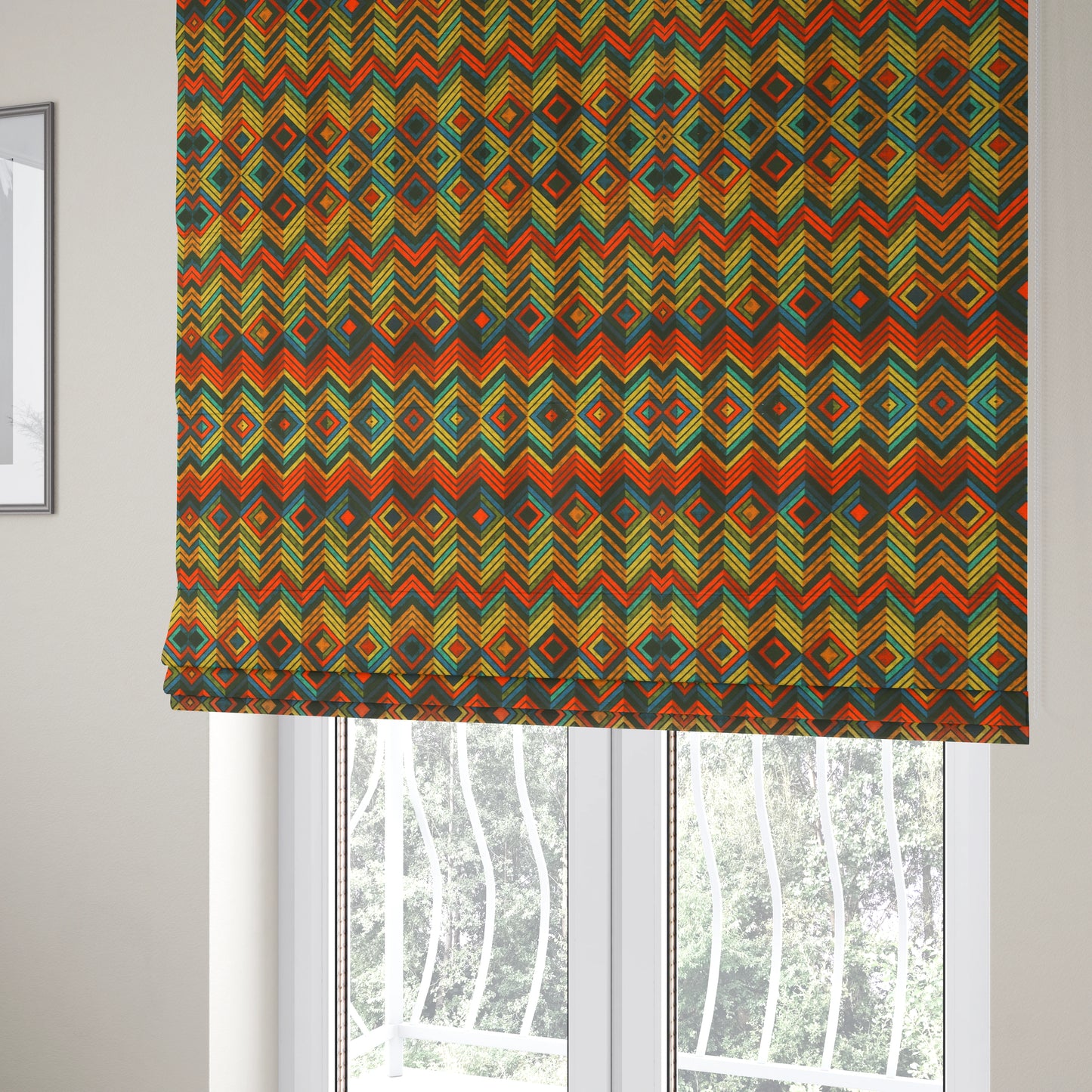 Freedom Printed Velvet Fabric Chevron Diamond Colourful Pattern Upholstery Fabric CTR-471 - Roman Blinds