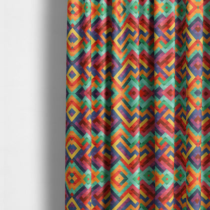 Freedom Printed Velvet Fabric Colourful Geometric Chevron Lock Pattern Upholstery Fabrics CTR-472 - Made To Measure Curtains