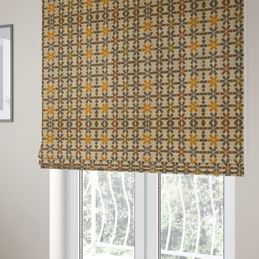 Freedom Printed Velvet Fabric Geometric Floral Theme Brown Orange Pattern Upholstery Fabric CTR-479 - Roman Blinds