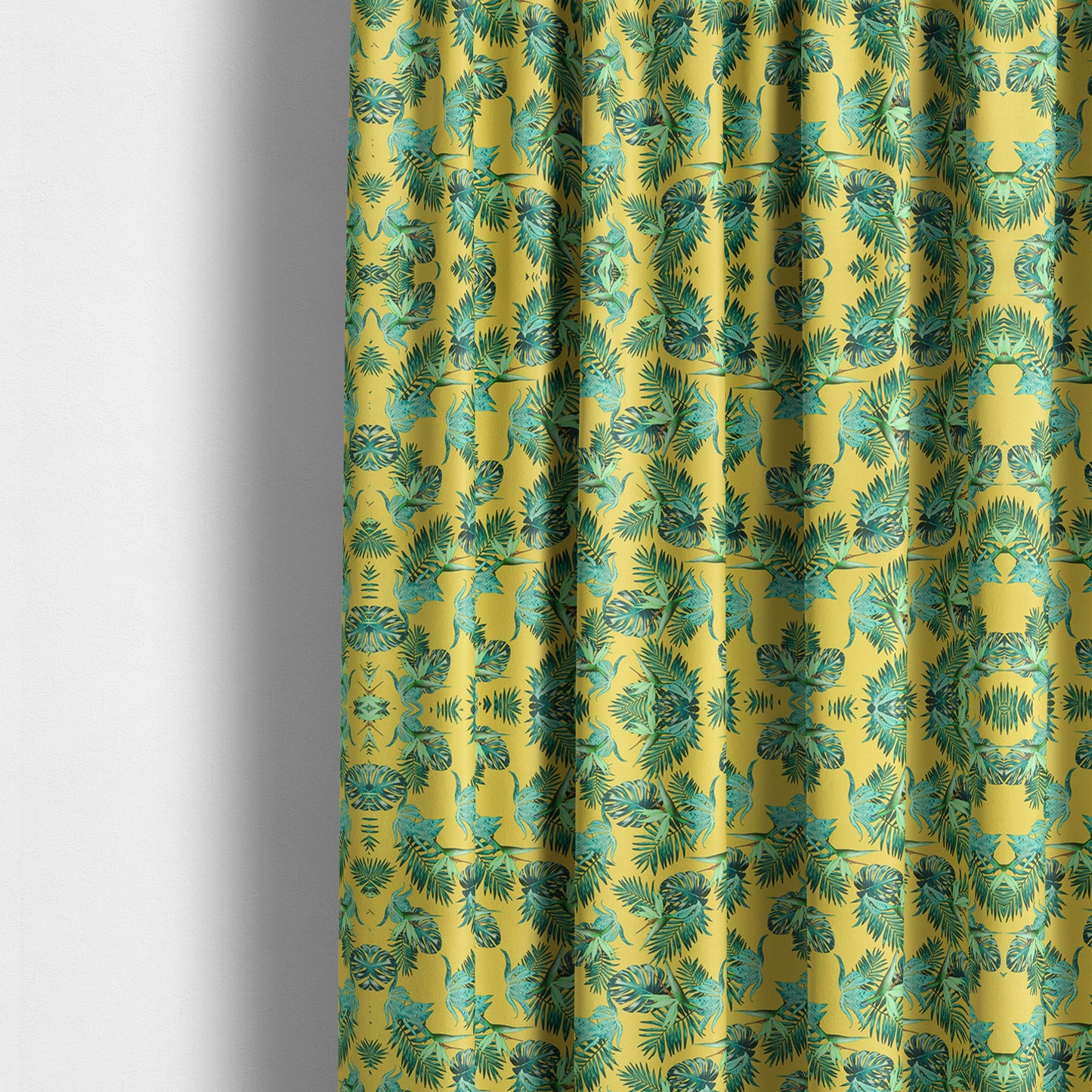 Freedom Printed Velvet Fabric Yellow Teal Jungle All Floral Pattern Upholstery Fabrics CTR-483 - Made To Measure Curtains