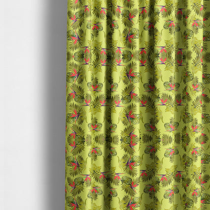 Freedom Printed Velvet Fabric Yellow Pink Jungle All Floral Pattern Upholstery Fabrics CTR-485 - Made To Measure Curtains