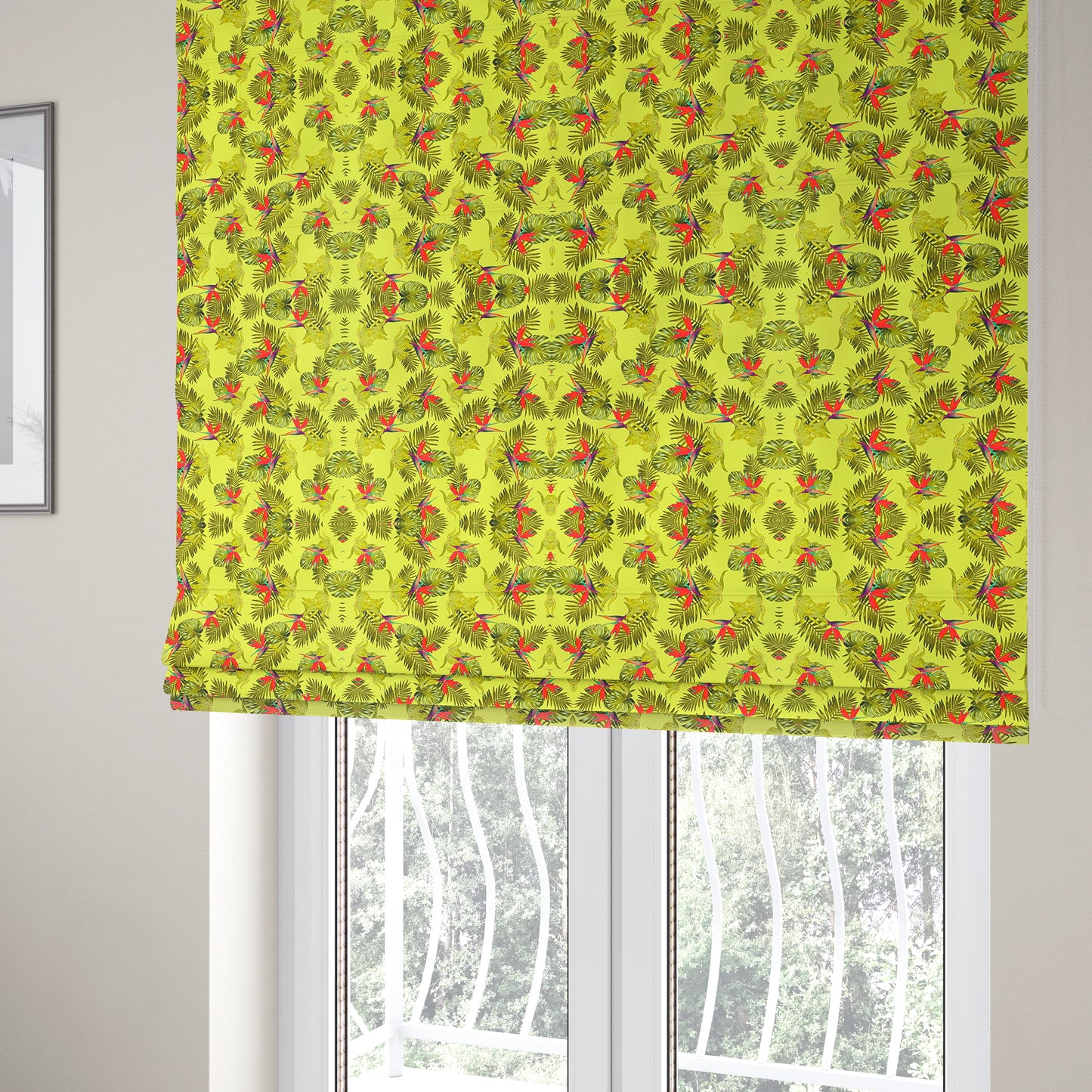 Freedom Printed Velvet Fabric Yellow Pink Jungle All Floral Pattern Upholstery Fabrics CTR-485 - Roman Blinds