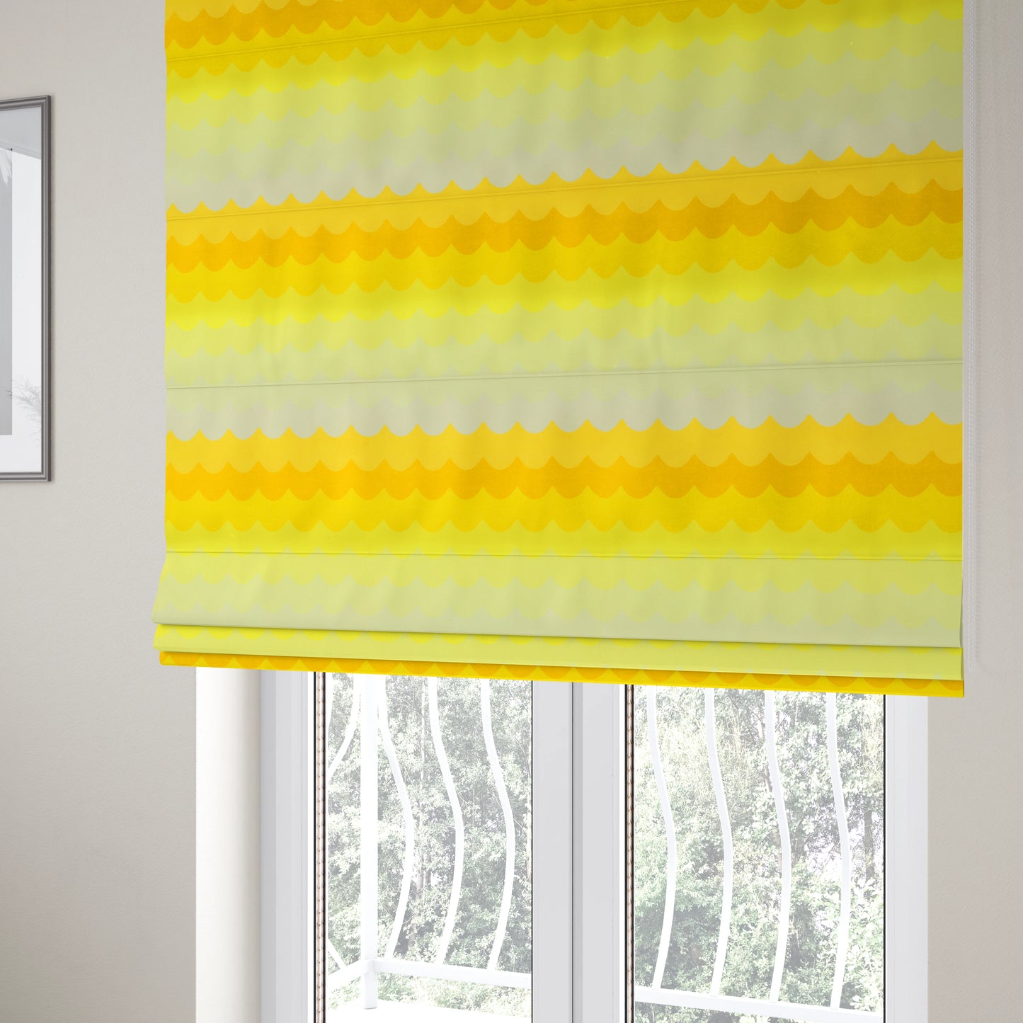 Freedom Printed Velvet Fabric Collection Yellow Waves Pattern Upholstery Fabric CTR-49 - Roman Blinds