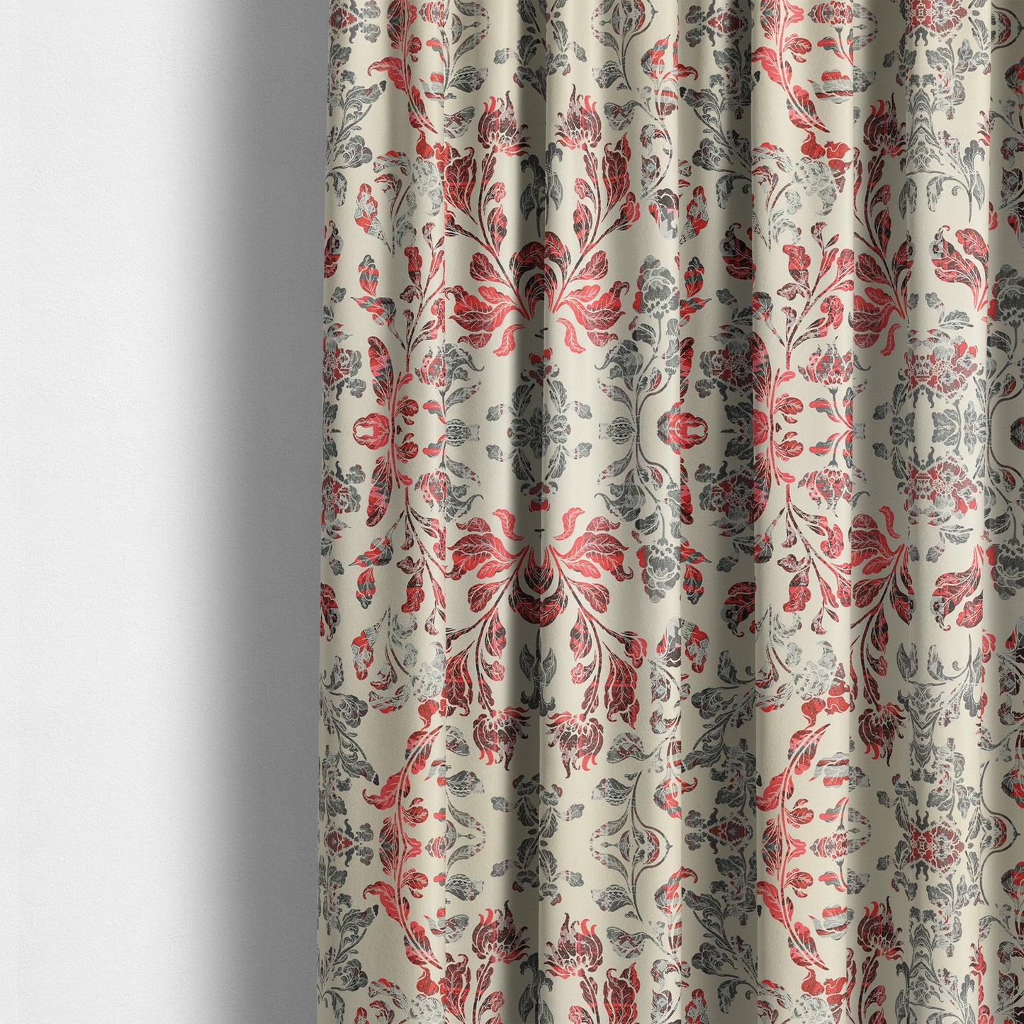 Freedom Printed Velvet Fabric Red Grey Colour Flower Damask Pattern Upholstery Fabric CTR-499 - Made To Measure Curtains