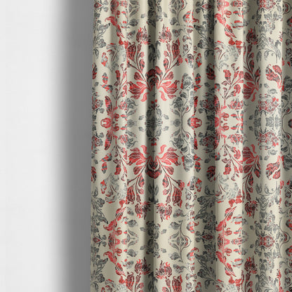 Freedom Printed Velvet Fabric Red Grey Colour Flower Damask Pattern Upholstery Fabric CTR-499 - Made To Measure Curtains