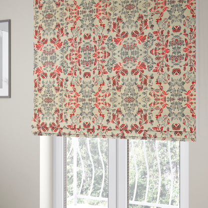 Freedom Printed Velvet Fabric Red Grey Colour Flower Damask Pattern Upholstery Fabric CTR-499 - Roman Blinds