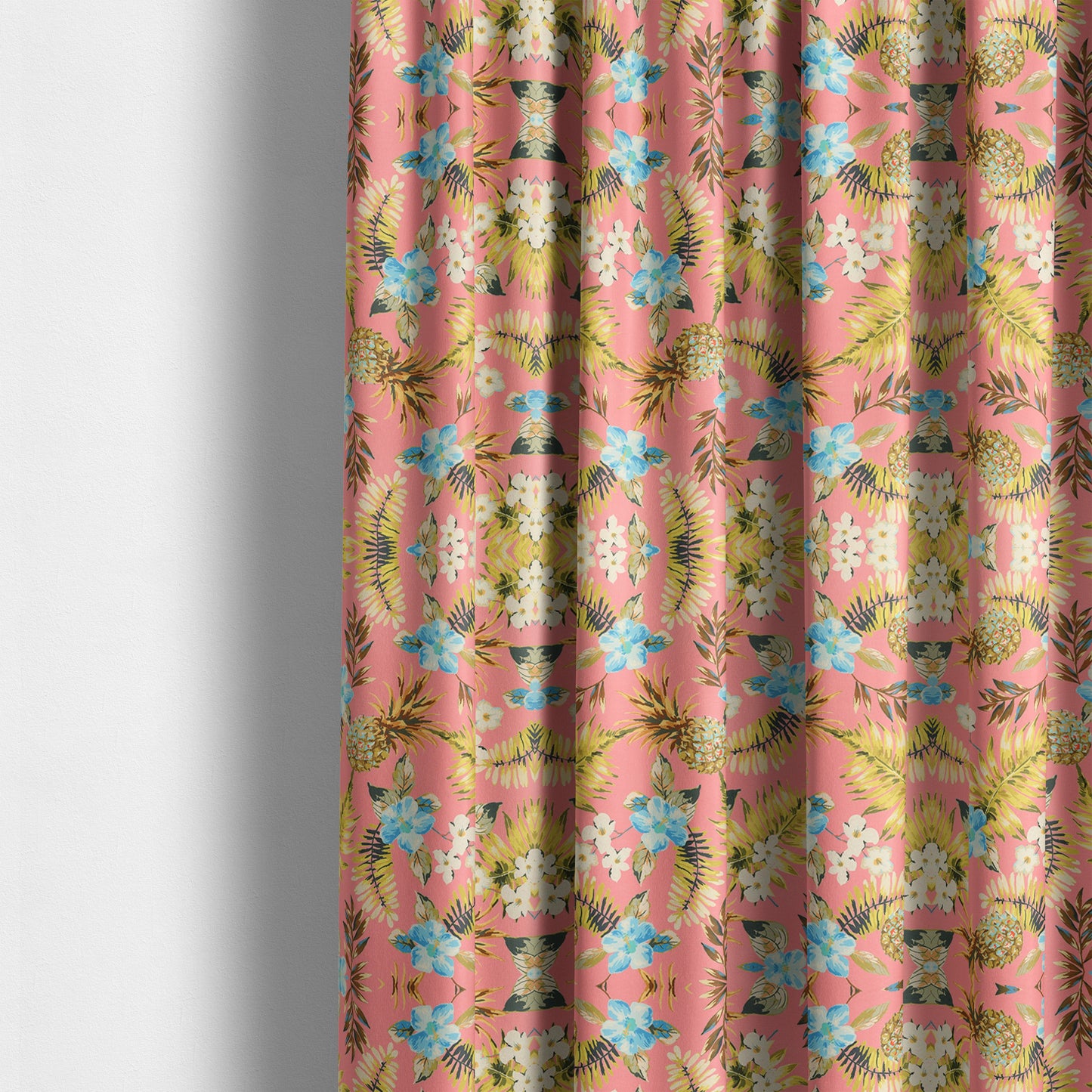 Freedom Printed Velvet Fabric Pink Colourful Pineapple Floral Printed Upholstery Fabric CTR-506 - Made To Measure Curtains