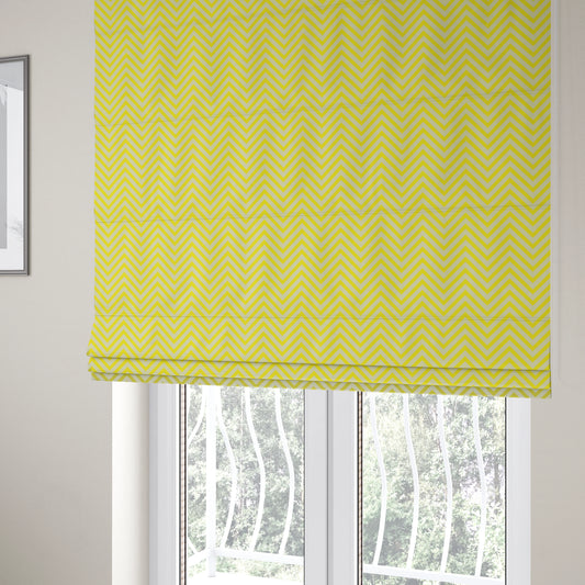 Freedom Printed Velvet Fabric Yellow White Chevron Colour Print Upholstery Fabric CTR-508 - Roman Blinds