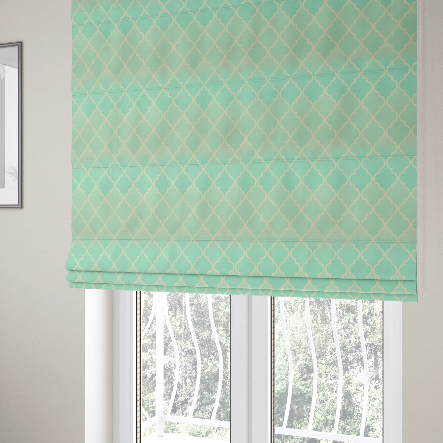 Freedom Printed Velvet Fabric Collection Aqua Colour Pattern Upholstery Fabric CTR-51 - Roman Blinds