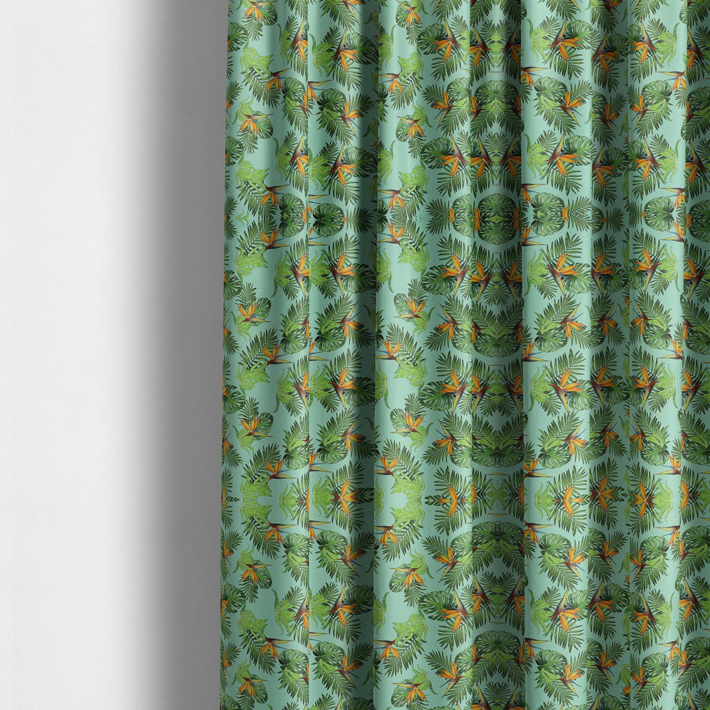 Freedom Printed Velvet Fabric Blue Green Colour Leaf Floral Pattern Upholstery Fabrics CTR-516 - Made To Measure Curtains