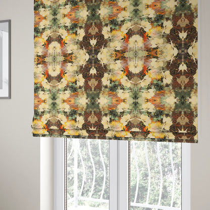 Freedom Printed Velvet Fabric Old Orange Brown Rustic Leaf Full Floral Pattern Upholstery Fabrics CTR-517 - Roman Blinds