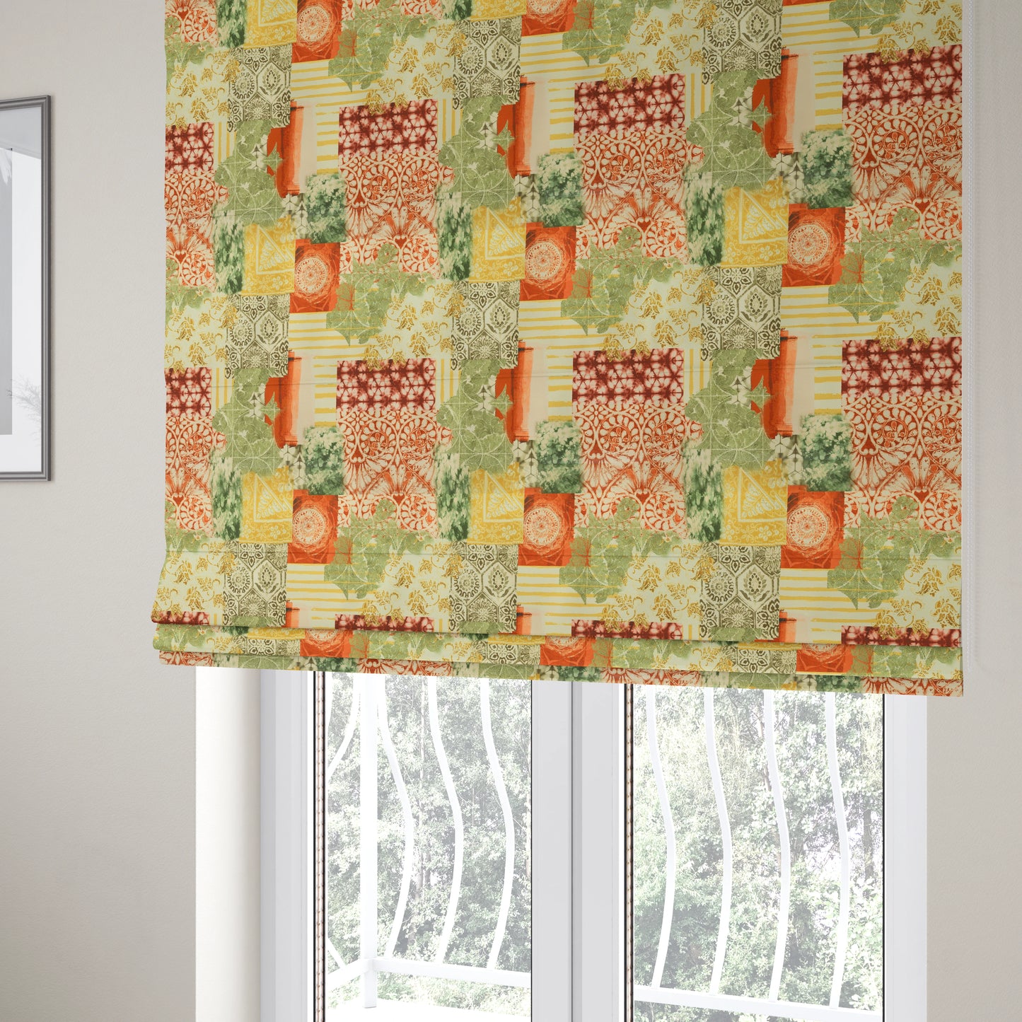 Freedom Printed Velvet Fabric Collection Patchwork Pattern Upholstery Fabric CTR-52 - Roman Blinds