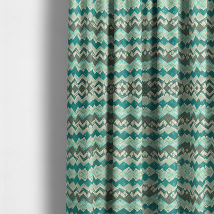 Freedom Printed Velvet Fabric Blue Teal Grey Zigg Zagg Pattern Upholstery Fabrics CTR-525 - Made To Measure Curtains