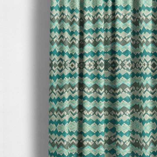 Freedom Printed Velvet Fabric Blue Teal Grey Zigg Zagg Pattern Upholstery Fabrics CTR-525 - Made To Measure Curtains